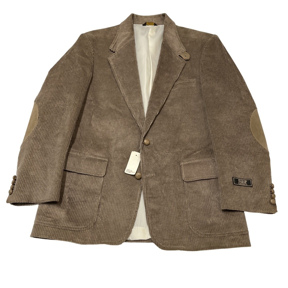 Vintage Farah Corduroy Blazer Brown Wide Wale Elbow Patches Size 40R Old Money